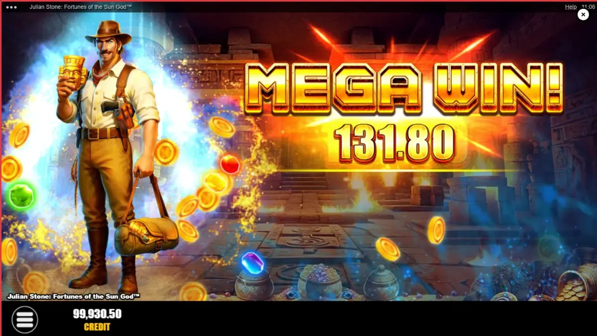 Julian Stone: Fortunes of the Sun God slot game interface with Aztec jungle theme